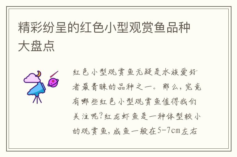 精彩纷呈的红色小型观赏鱼品种大盘点